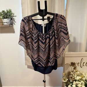Carol Rose Navy and Pink Chevron Blouse. Never worn